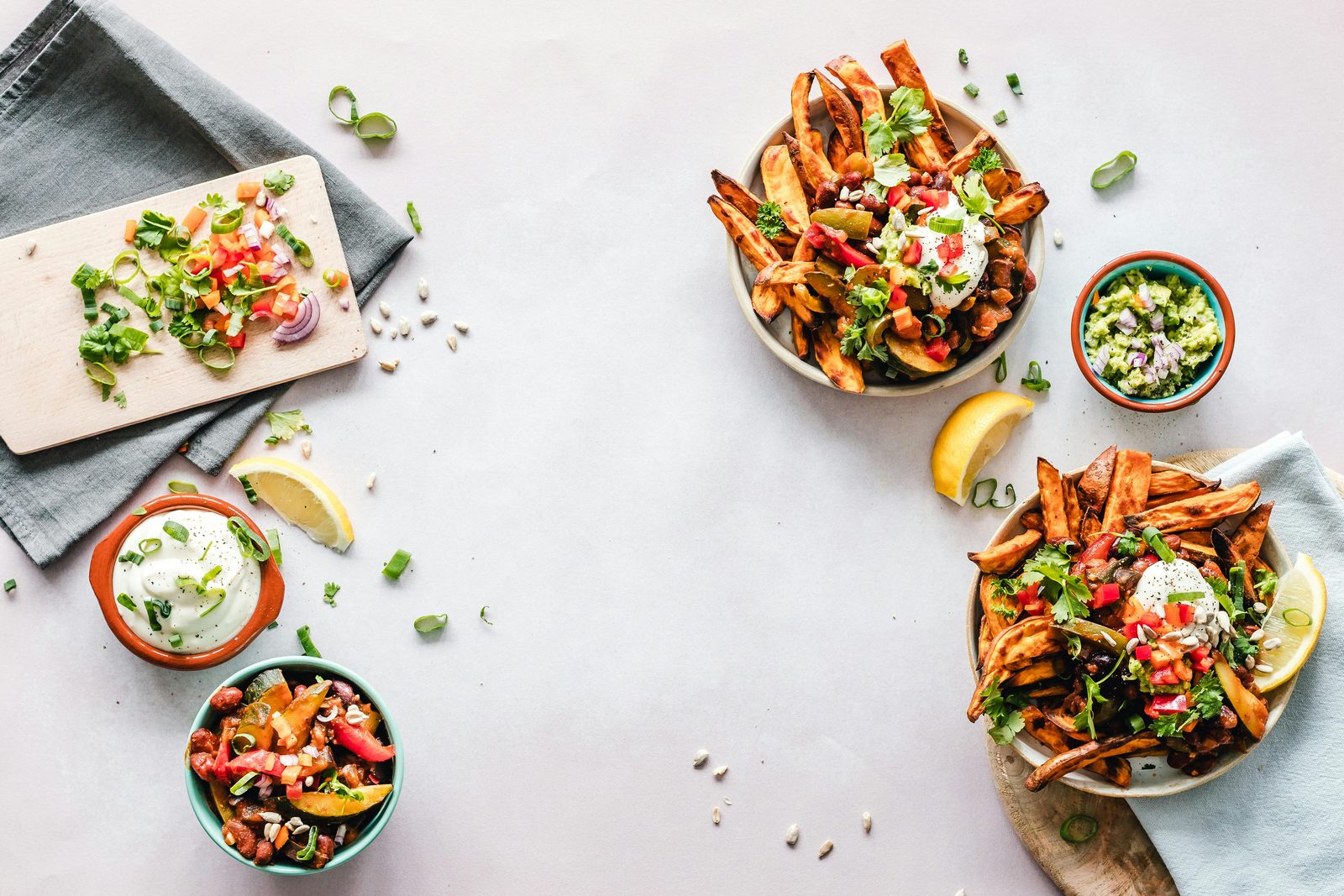 Seasonal bowls with roasted vegetables and herbs